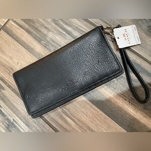 NWT Coach Pebble Leather Bi-Fold Slim Wallet Black F53767
